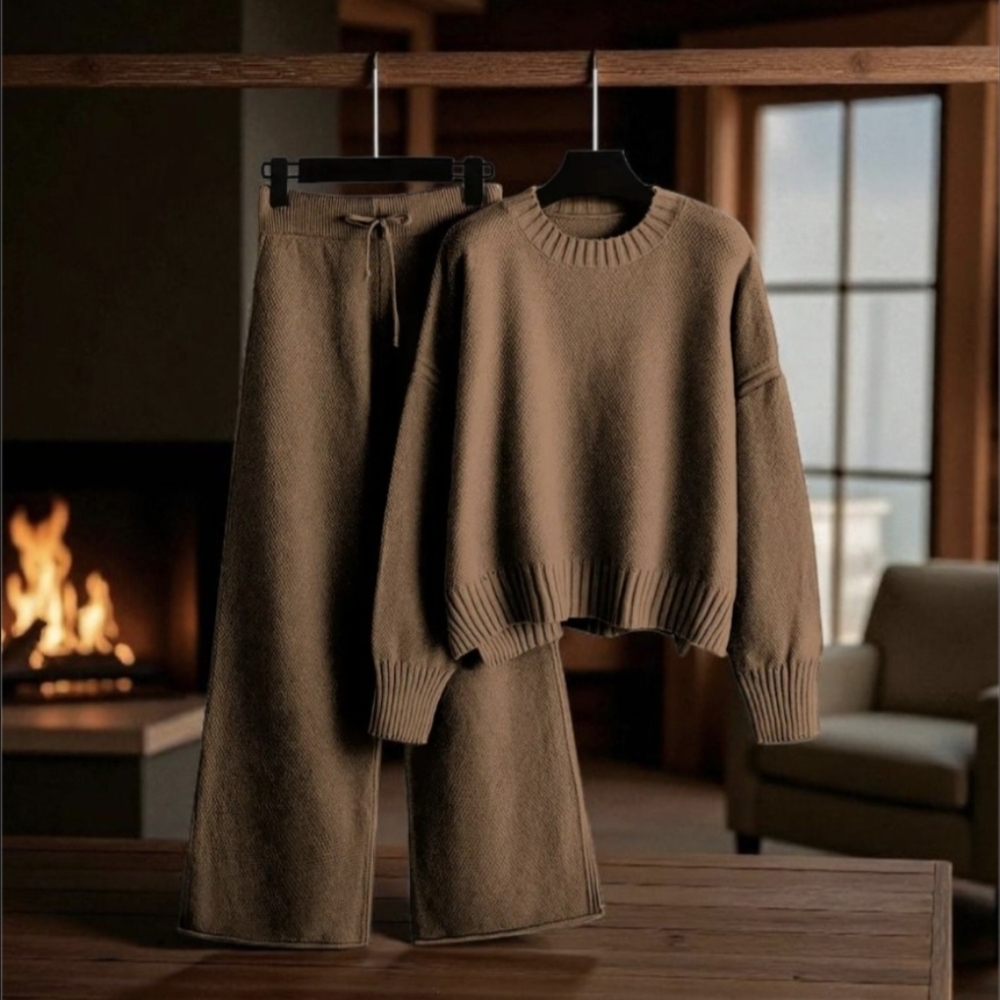 Nwt. Cozy Brown Knit Sweater and Lounge Pant Set